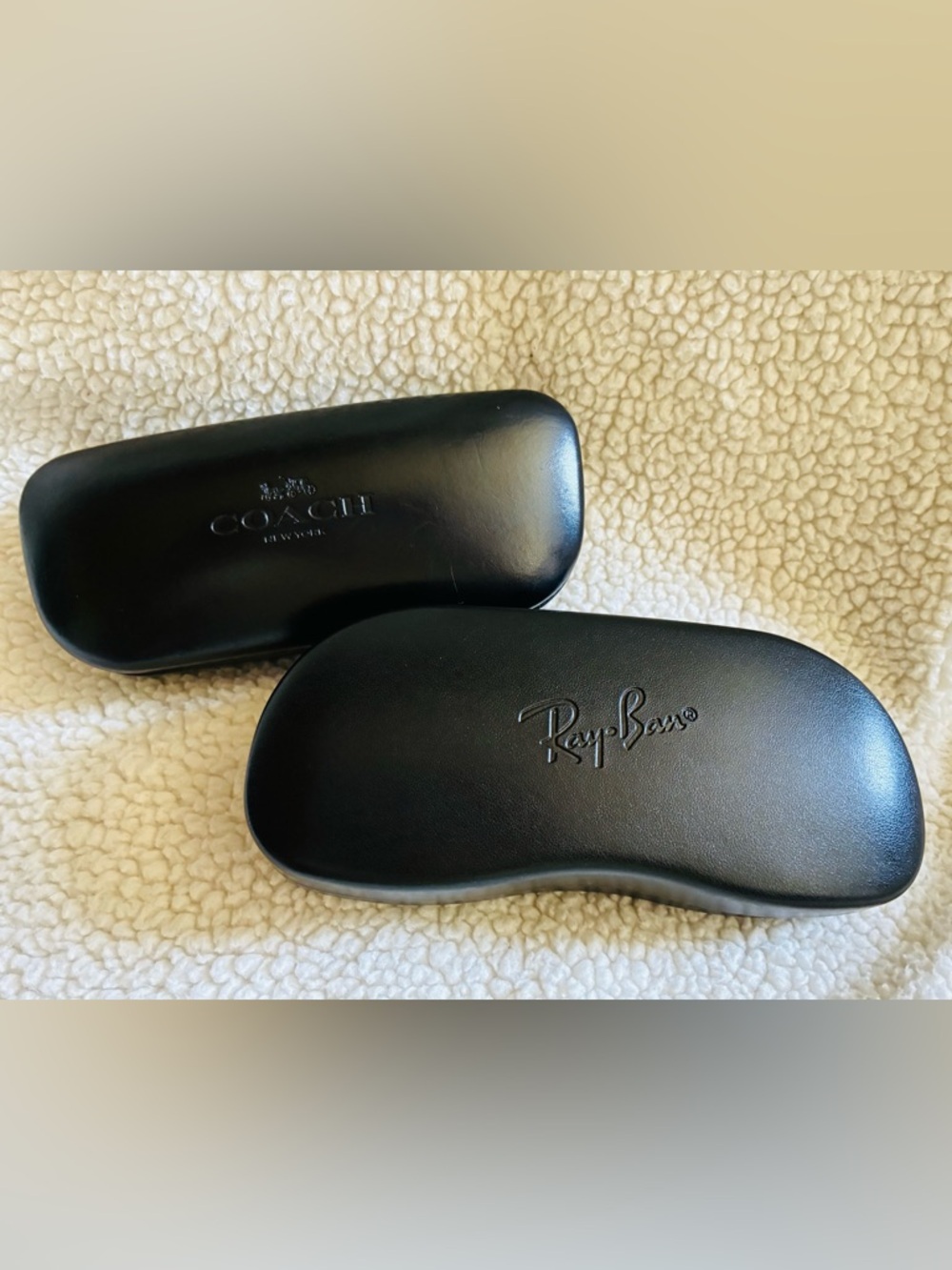 Coach and Ray-Ban Black Eye Glass Cases with Embossed Logos- Lot of 2